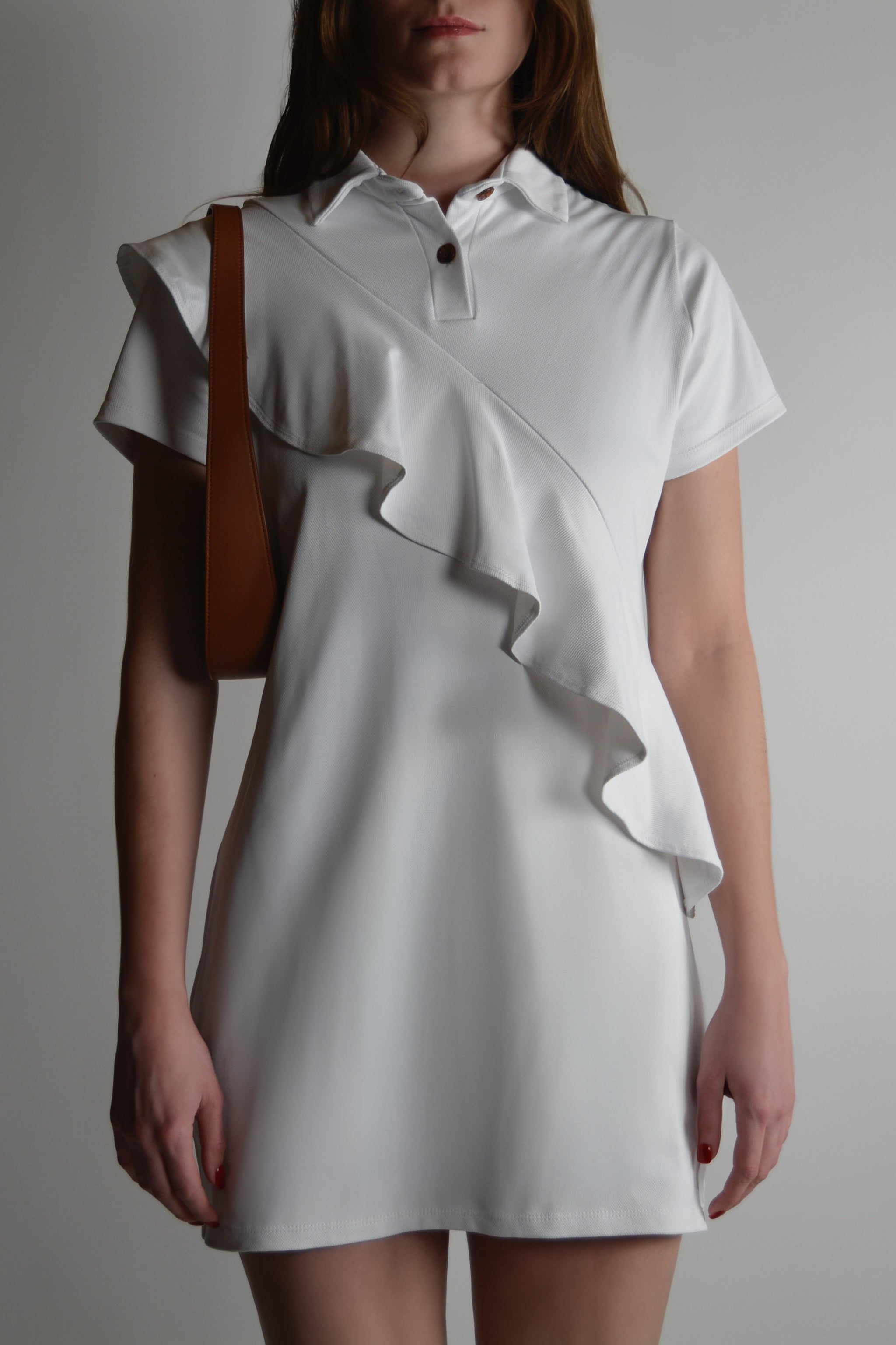 white golf dress Puma Women's Everyday Pique tipped polo collar Ladies White Dress - L