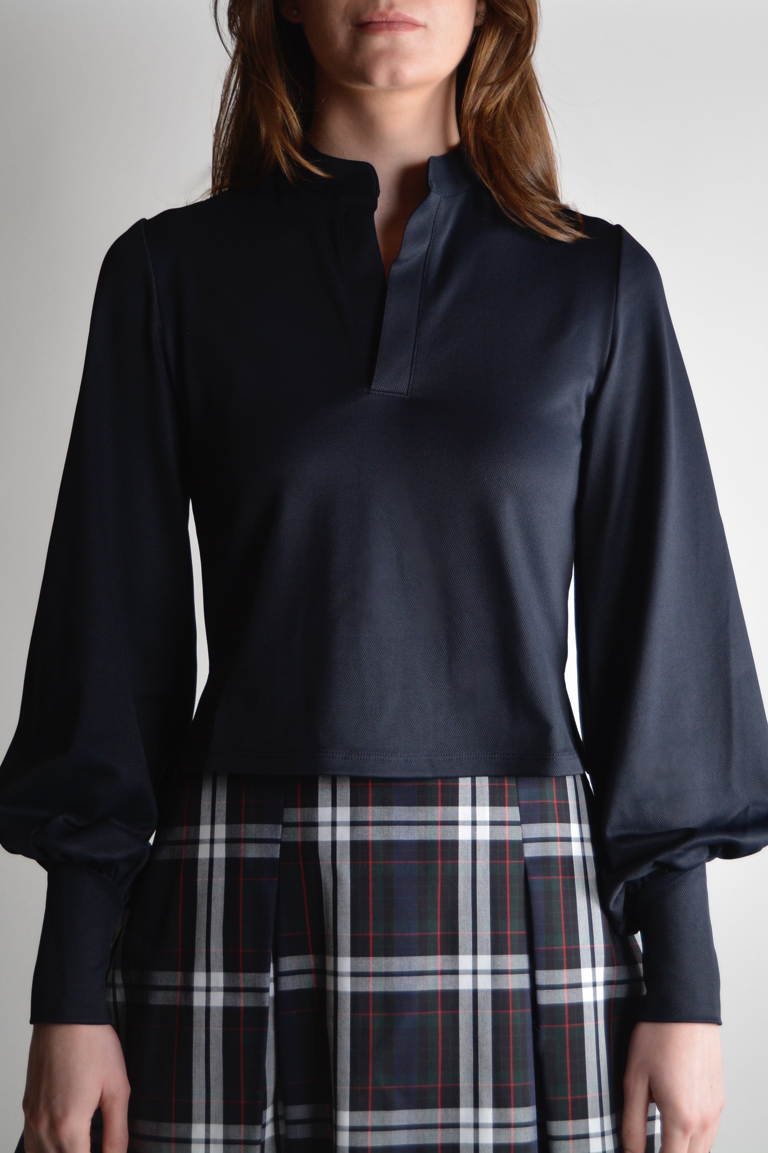 the garde women's long sleeve golf polo with v neck and puff sleeve