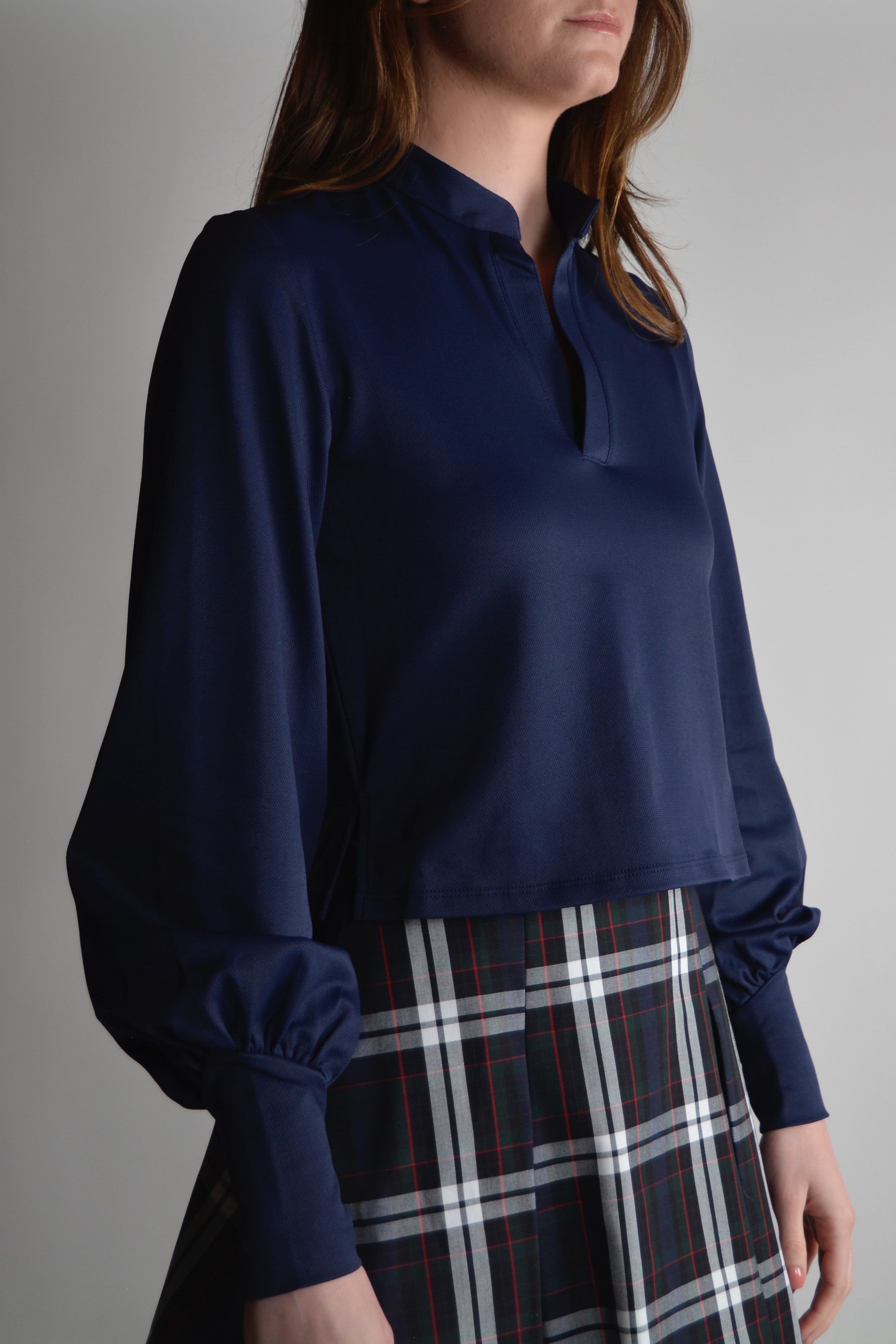 the garde women's long sleeve golf polo with v neck and puff sleeve