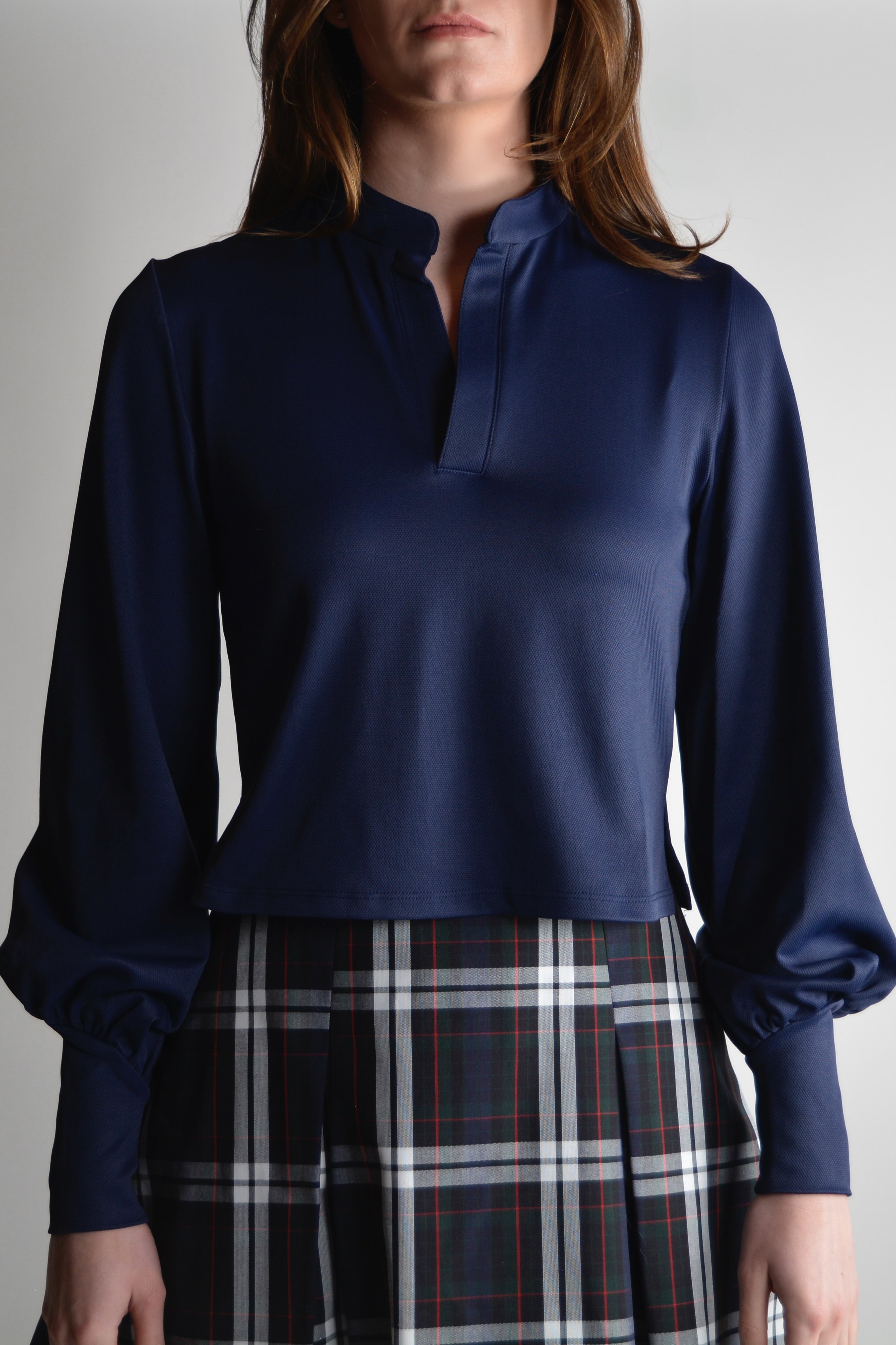 the garde women's long sleeve golf polo with v neck and puff sleeve